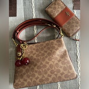 COACH double zip shoulder bag and Wallet Set